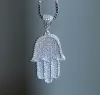 Kwaliteit Hip Hop Bling Box Chain 24Inch Vrouwen Mannen Paar Goud Zilver Kleur Iced Out Hamsa Hand Hanger Ketting met Cz256T