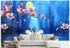 papel de parede 3D Foto personalizzata murale Carta da parati Swan Lake Orchid Sfondi da sogno blu per soggiorno Sfondo carte da parati per la casa