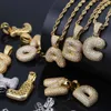 Lettere placcate in oro collana pendente Bling uomo hip hop gioielli oro argento rame cubico zirconi bolla lettere pendente con catena contorta