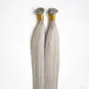 Silvergrå hårförlängningar Flat Tip Human Hair Extensions 10gs Straight Loop Micro Ring Human Hair Extensions Micro Bead 100gp7688484