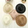 Summer British Pearl Beading Sun Cap Wide Brim Straw Flat Hat Lady Fashion Beach Jazz Hat