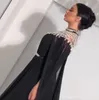 長いケープハイネックラインストーンの床の長さとサイズの習慣のサッシシフォンのPreshing Preshing Prowの服を持つ2018年のブリンのイブニングドレス