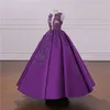 African Deep-Purple Elegant Evening Dresses Beads Lace Applique Ball Gown Satin Party Dress Arabic Dubai Glamorous Celebrity 2018 Prom Dress