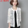 La MaxPa 2018 Nuova Primavera 5XL Plus Size Wome Abbigliamento Donna Camicetta di pizzo bianco Cardigan Camicetta femminile sexy all'uncinetto nera