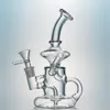 Clear Hookahs Klein Tornado Recycler Glass Bongs 14mm Kvinna Joint Water Pipes Bent Typ Bong 7,8 tum oljeplattform med skål eller banger HR024