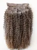brazilian virgin light brown hair weft clip in kinky curly human remy hair extensions 9pieces 100g one set