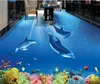 3d pvc flooring waterproof Self-adhesive murals wall paper custom dolphin 3d floor tiles for bathrooms