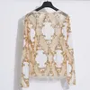 2018 Summer Runway  Women Sexy Sheer Mesh Shirt Top Long Sleeve Sequin Bead Diamond Embellished Embroidery Blouse Mujer