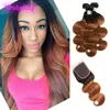 Malaysian Virgin Hair 1B 30 Body Wave Bundles With 4X4 Lace Closure 1B/30 Ombre Human Hair Extensions With Closure 8-28inch