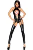 Sexy Lingerie Black PVC Wet Look Faux Leather Vinyl Jumpsuit Playsuit #T78