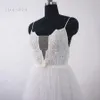 Tulle Boho Wedding Dress With Beaded Belt Spaghetti Strap Lace Layer Beach Outdoor Bridal Gown Real Photo