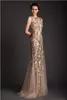 KRIKOR JABOTIANイブニングドレス2019ゴールドマーメイド形シアーズルアップアップリケプロングガウン刺繍ロングフォーマルドバイパーティーウェア