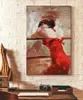 Handgjorda röda abstrakt oljemålning Väggkonstintryck Figur Flamenco Dancer på duk för heminredning Gift5292500