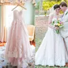 Nude Pink Sweetheart Neckline A-line Wedding Dresses With Lace Appliques elegant sweep train Plus Size Bridal Gowns