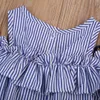 2018 new Hot Summer Toddler Kids Baby Girls lovely Clothes Blue Striped Off-shoulder ruffles Party Gown Formal Dresses