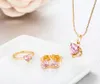 6 colori simpatico cuore di pesca CZ collana con ciondolo color oro giallo orecchini con anello piccoli set di gioielli per donne ragazze bambini bambini