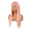 Pink Pure Full Lace Human Hair Wigs Silky Silky Brésilien Vierge Brésilien Heuvraison 150 DENSITÉ LACE Perruque AVANT avec des cheveux de bébé