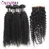 9a Mongolian Kinky Curly Wave Deep Water Water reto onda Virgem Cabelo 3 Pacotes com 1 Fechamento de renda Cabelo peruano brasileiro não processado