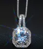 Nouveau style cristal étincelant zircon carré diamant pendentif collier clavicule chaîne plaqué argent collier court élégant classique exquis