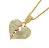Collier pour hommes hip hop amour coeur pendentif collier glacé cubique zircone pop club pendentif collier avec chaîne de corde en gros