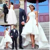 Zarif Beyaz Yüksek Düşük Gelinlik Modelleri Spagetti Fermuar Geri Saten Abiye giyim Suudi Arabistan Kadınlar Abiyeler Vestidos Custom Made