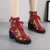 2021 Moda British Women Boots Round Toe Martin Buckle Pasek Chunky Palec ANkle 40