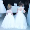 Cute Ball Suknia Kwiat Dziewczyny Suknie Scoop Koronki Tulle Długość Piętro Toddler Niemowlę Dzieci Urodzinowe Wakacje Boże Narodzenie Wedding Party Dresses