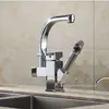 Keukenkranen Messing Chrome Keukengootsteen Kraan Trek uit Spuit Swivel Spout Single Hendel Deck Mount Mounty Mixer Taps HJ-8019