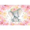 Baby Shower Elephant Girl Backdrop Printed Pink Flowers Newborn Photography Props Princess Birthday Party Photo Booth Background