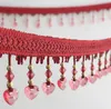 12Meter Heart Crystal Bead Tassel Pendant Hanging Lace Trim Ribbon For Window Curtains Wedding Party Decorate Sewing DIY