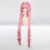 Pretty Soldier Sailor Moon Chibi Usa Long Straight Cosplay Wigs for Women Female Synthetic Hair Wig Two Ponytail and Bun Pink