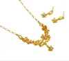 Altın kaplama Vietnamca kum altın küpe kolye seti İmitasyon altın çiçek retro iki parçalı takı seti