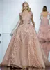 Zuhair Murad Elegant Blush Pink Prom Dresses Overkskirt 절묘한 레이스 아플리케 이브닝 가운 파티 공식 착용 리프 벨트 디자이너