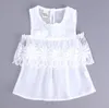 Baby Mädchen Sommer Kleidung Set Kinder Spitze Blumen Off Schulter Weiß Top + Streifen Shorts Mädchen 2 stücke Set Kinder Outfits Kleidung Anzug 13425