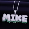 Nom personnalisé pour hommes lettres de bulle goutte à goutte vertes pendentifs colliers glace sur Zircon Hip Hop bijoux avec chaîne de corde en argent or pour cadeau
