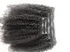 ブラジル人の人間の処女のレミーの髪の変態巻き毛クリップ髪のよこ糸の柔らかい二重描かれた髪の伸びが布で未処理の自然な黒い色