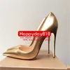 Designer casual Sapatos sociais femininos Couro fosco dourado Decote pontudo stiletto Stripper Salto alto Prom Bombas noturnas tamanho grande 44 12 cm