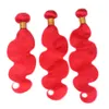 Bright Red Human Hair Weaves With Lace Closure 3 Bundle Deals Human Hair Extension With Middle Way Parting Lace Closure5313647