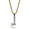 Hip Hop – collier pendentif hache plaqué or, Micro pavé de Zircon, bijoux glacés avec chaîne en corde