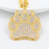 Hip Hop Bear Paw Footprint Gold Anhänger Halsketten Anhänger Bling Bling Iced Out Crystal Halsketten Edelstahl Seilkette 8978720