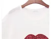 Summer Brand T Shirt Women Tops T-shirt Embroidery Lips Cotton Short Sleeve Tshirt Women Tops Tees