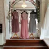 Sequins Tulle Bridesmaid Dresses 2018 Långärmade Hög Neck Off The Shoulder Blush Grey Short Long Maid of Honor Dress 3 stilar