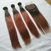 Dois tons preto escuro marrom ombre 1b33 brasileiro peruano malaio em linha reta cabelo humano tecer ombre cor cabelo 3 pacotes com renda 1163124