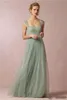 Sage Green Princess Long Bridesmaid Dresses 2018 Spaghetti Strap Lace Tulle A Line Girls Formal Wedding Party Gown Prom Evening Dr272i