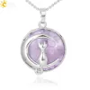 CSJA Nya ankomst kvinnor halsband katt på månen naturlig Gemtone Rose Quartz Crystal Suspension Pendants Hardshell Kitten Charms Jewell5616445