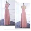 Blush Pink Chiffon Lange Bruidsmeisjes Jurken Lace Up 2020 Boheemse bruidsmeisje jurk vloer lengte bruiloft gasten jurken