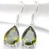 Luckyshine 6 Para Wakacje Biżuteria Prezent, Green Peridot Water Drop Dangle Kolczyk Silver Hak Kolczyk Kobiety Cyrkon -Free Shipping