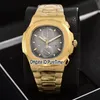 Nuevo 5990 Oro amarillo Textura blanca Dial Miyota Cuarzo Cronógrafo Reloj para hombre Relojes deportivos Cronómetro Acero inoxidable Alta calidad 250v