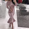 Plus grande robe de fête brillante décolleté de bijou à manches longues à manches longues paillettes sirène robes de bal mode sexy