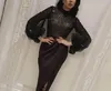 Seksowny koralik Front Split Suknie Wieczorowe Długie Rękaw Puffy Saudi African Vestidos De Festa Długa Party Dress Prom Formalna Pagewanta Suknie Celebrity
